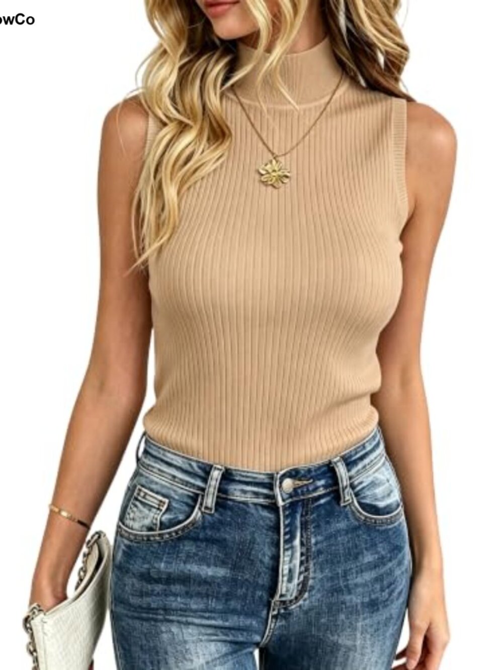 Sleeveless Mock Turtleneck Knit Sweater Vest Slim Fit Women's